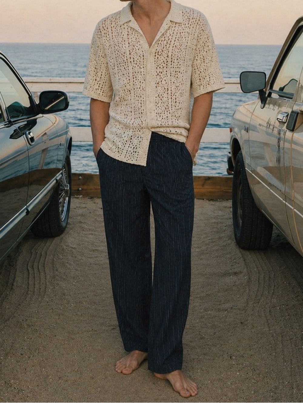 Stussy black pinstripe elastic waist pants